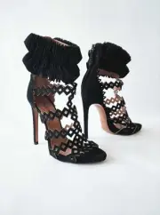 ALAÏA Black Laser-Cut Suede Strappy Platform Sandals Size US 6/36 EU $1820.00