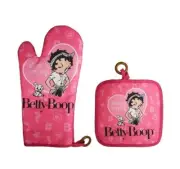New Pink Oven Mitt & Potholder Set Betty Boop Pudgy Gift Kitchen Attitude Photo