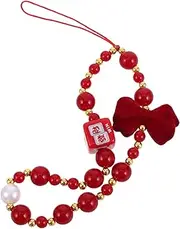 Veemoon Red Beaded Phone Strap Handmade Mobile Lanyard with Unique Beads Durable Wristlet Chain for Women Versatile Use as Phone Charm Handcarry Accessory Luck Fortune Symbol