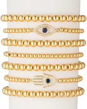 Eye Candy LA 18K Plated CZ Crystal Hamsa & Evil Eye Stretch Bracelet Set