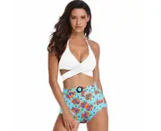 Women's split bikini cross-printed high-waist swimsuit - 3