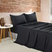 CleverPolly Vintage Washed Microfibre Sheet Set Black (Single, King Single, Double, Queen, King)