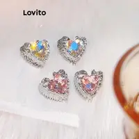 在飛比找蝦皮商城優惠-Lovito 休閒素色金屬心形甜美月光石女式耳環 LCS05