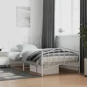 Bed Furniture Metal Bed Frame Without Mattress with FootboardWhite 107x203 cm King Single
