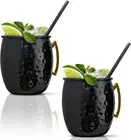 Moscow Mule Mugs with Straws, Comfortable Brass Handle, Stainless Steel Made, Or
