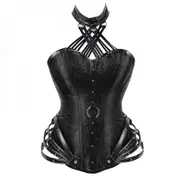 Gothic Plus Size Leather Halterneck Steel Boned Overbust Corset And Bustier Tops Women Shaper Body Vintage Steampunk Corselet EDG Black M