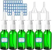 TCSYLSC 6 Pack Nasal Spray Bottle Empty, 30ML/1oz 6 Pack Green Refillable Fine Mist Sprayers Atomizers with 2 Pcs Funnels & 2 Pcs Labels