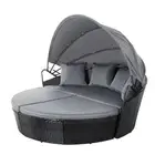 Sun Lounge Setting Wicker Lounger Day Bed Outdoor Furniture Patio Black Ga K-ABC
