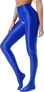 [Vxuxlje] Women's Solid Color Glossy High Waist Pantyhose Stretchy Open Crotch Tights Leggings