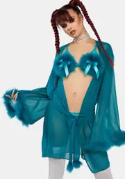 [Playful Promises] x Bettie Page Teal Feather Robe