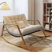 AUPRES Living Room Rocking Chair with Soft Cushion, Comfortable Breathable Bedroom Rocking Chair, Modern Outdoor Garden Lounger, Zero Gravity Chairs With Armrests, Ergonomic Chairs(Off-white Plaid+gol