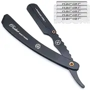 Parker SRXBLK Stainless Steel Clip Type Barber Straight Barber Razor & 5 Blades - Black Finish - Just Introduced for 2023