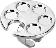Silver Mini Manicure Palette Metal Paint Palette Finger Rings Nail Art Tools Makeup Palettes, Mix Palette Manicure Tool, Stainless Steel Nail Art Display Plate, for Making Nail