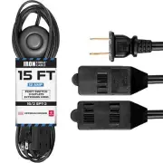 3 Outlet Foot Switch Extension Cord 15 ft 13 Amp Black Extension Cord with Fo...