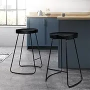 ALFORDSON Bar Stools 2pcs Kitchen Barstools Counter Wooden Stool with Footrest 65cm Black Tractor Vintage Dining Chairs Home Bar Dining Room Funiture