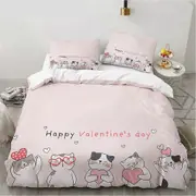 v63 Bed Sheets Cartoon Cat and Fish Bedding Set,Duvet Cover Comforter Bed Set Quilt Cover Pillowcase,King Queen Twin Size Boys Girls Adults 3-Piece Be