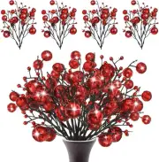 24 Pieces Christmas Glitter Berries Stems 10 Inch Christmas Berry Picks Artifici
