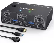 Displayport KVM Switch 2 Monitors 2 Computers 8K@30Hz 4K@144Hz,USB3.0 Dual Mo...