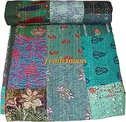 Patchwork Kantha Quilt, Cotton with Silk Vintage Kantha Gudri,Decorative Hand Stitch Bedspread, Throw Blanket Size (Double 90" x 108")