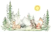 3Pcs Woodland Wall Decals Set, Woodland Animals Tree Wall Stickers Fox Deer Owl Wall Decals Baby Nursery Kids Bedroom Living Room Wall Decor 51.2x31.5 inch