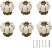 yueton 6Pcs 40mm Creamy Colored Antique Brass Pumpkin Ceramic Knobs Kitchen Cabinet Retro Vintage Door Drawer Handles Pulls for Dresser Cupboard Wardrobe