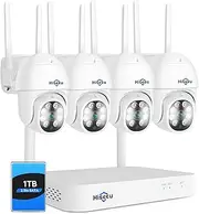 [Hiseeu] 【PTZ Camera Wireless System】 5MP Security Camera System Two Way Audio, Auto Tracking, Full Color Night Vision, IP66 Waterproof, Expandable 10CH NVR, 24/7 Record with 1TB Hard Drive