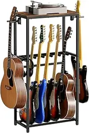 MAHANCRIS Guitar Stand for Acoustic Holder, Electric Guitar, Bass, Ukulele, Multiple Guitar Rack Holder, Floor Adjustable for Guitars, Guitar Amp Accessories, for Home Music Studio, Rustic Brown GSHR6501