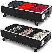 2 Pack Under Bed Storage Rolling Metal Frame Underbed Containers with Wheels Lid Visiable Window Storage Bag Box Organizer Home Closet Organization Drawer Bins for Clothes Shoes Toys Blanketss Black