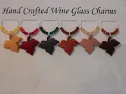 "FALL LEAVES " , THANKSGIVING set of 6 handcrafted Wine Glass Charms