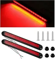 2PCS 10" LED Trailer Tail Light Bar, 12 to 24 Volt Stop Turn Tail Light Assembly, Waterproof Trailer Identification Lights, Third Brake Strip, Fit for Marine Boats Trucks Pickups (Red)