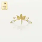 14K REAL Solid Gold Curved Leaf CZ Daith Helix Tragus Flat Back Piercing 18G