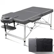 ALFORDSON Massage Table Folding Massage Bed 75cm Wide 2 Fold Portable Aluminium Beauty SPA Treatment Waxing Massage Bed Desk Grey