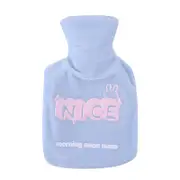 2 Pcs Portable Medium Size Cute Explosion-proof Hot Water Bottle Water Heating Water Bag Detachable Plush Coat Hand Warmers Rabbit blue