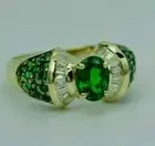 14K Yellow Gold Plated Cluster Engagement Ring Oval Cut Lab-Created Emerald