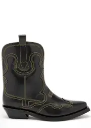 Ganni Embroidered Leather Cowboy Boots - Black - 38 (IT38 / UK5) 38 (IT38 / UK5)