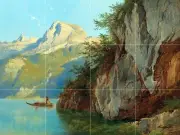 Landscape mountain grotto boat J. Thoma Tile Mural Backsplash Art Marble Ceramic