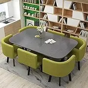 ZCSL Kitchen Table and Chairs, Rectangular Conference Reception Room Coffee Table with 6 Chairs, 7 Piece Kitchen Dining Room Furniture Set, for Living Room Office(A)
