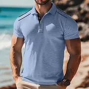 Men's Polo Shirts Golf Shirt Casual Sports Classic Short Sleeve Fashion Cool Color Block Plain Buttons Summer Spring Fall Regular Fit Black White Navy Blue L