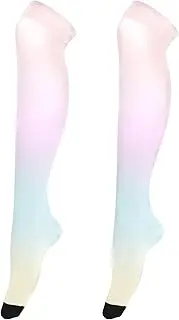 [Joitme] Light Pink Blue Yellow Gradient Thigh Socks, Stockings Thigh High, over the Knee Socks, Light Pink Blue Yellow Gradient