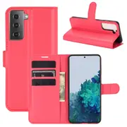 For Samsung Galaxy S21 Case Lychee Folio PU Leather Wallet Cover, Red