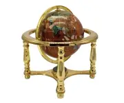 10" Tall Table Top Amber Pearl Swirl Ocean Gemstone World Globe 4 Leg Stand