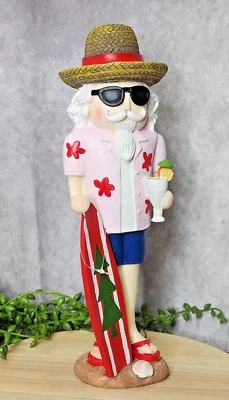 Beach Bum Hawaiian Surfer Santa Claus Christmas Resin Figure Tropical Surfboard