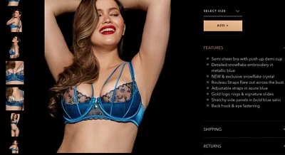 Honey Birdette ~ “Sassy K” Bra / Metalic Blue (NWT) EU 70C / US & UK 32C