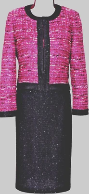 ST.JOHN Womens Purple Pink Black Sequins Metallic Shimmer Jacket Dress Sz 10-12