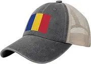 [Generic] Flag of Romania Cowboy Mesh Baseball Cap for Romanian Man Woman Outdoor Adjustable Denim Hat