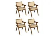 Set of 4 Levede Wicker Dining Chair Wooden Walnut