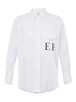 [Elisabetta Franchi] Elisabetta Franchi-Camicia In Popeline Di Cotone A Righe E Logo Stampato-Donna 40 IT