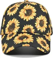 [Generic] Womens Criss Cross Ponytail Hat Sunflower Hat Ponytail Bun Sun Hat for Women