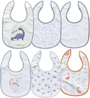 PUPPET 6 Pack Baby Teething Bibs for Boys Hook Loop Closure for Drooling Feeding Eating, 6-12 Months