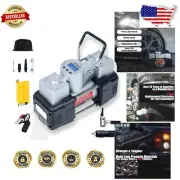 150 PSI Dual Cylinder Portable Tire Inflator with LED Light - 12V Air Compressor